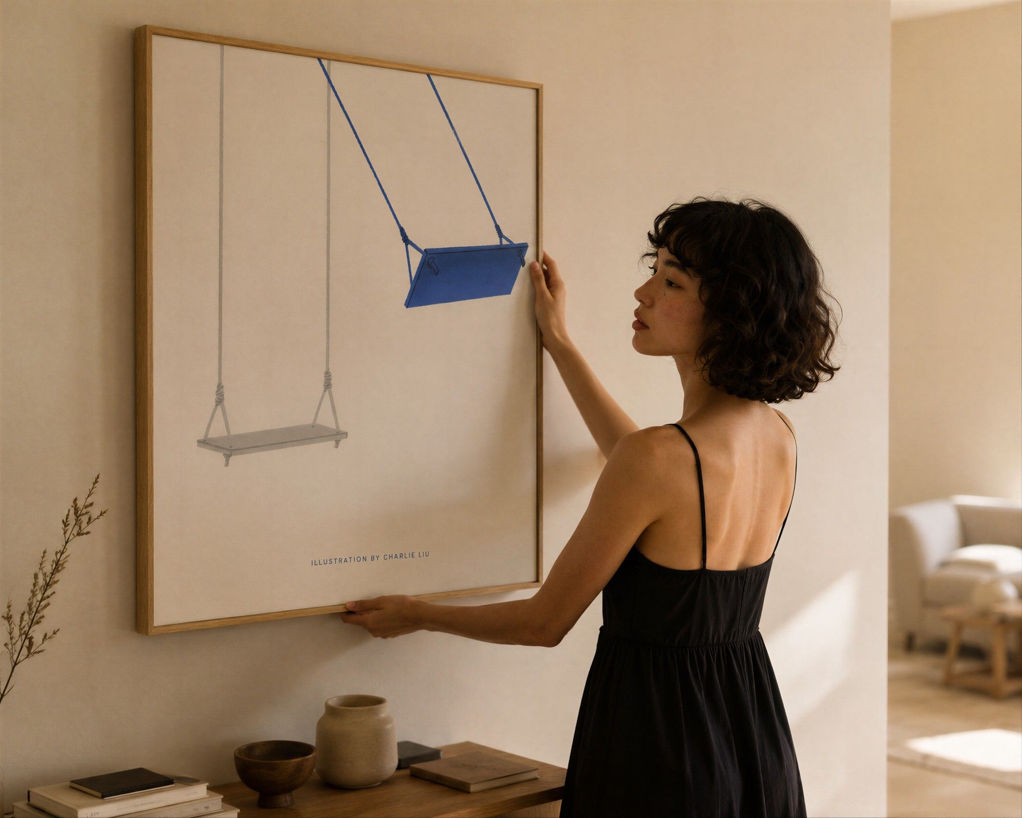 Visualisation of a What If illustration as a framed print at home